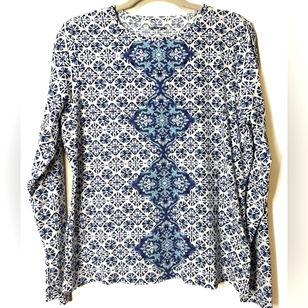 Lands End Women's Long Sleeve Swim Rash Guard Modest Swim Tee Size Medium